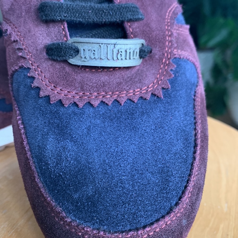 John Galliano Suede Printed Sneakers. Size Eur 46 Us 12. Navy Maroon Bougie View 3